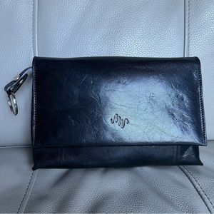 Monsac Black Leather Clutch Classic Minimalistic Simple Chic Casual Small